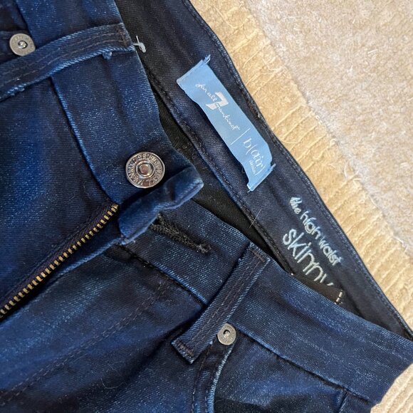 7 for all mankind - high waist skinny jeans in blue black river thames | size 25 - Picture 5 of 11